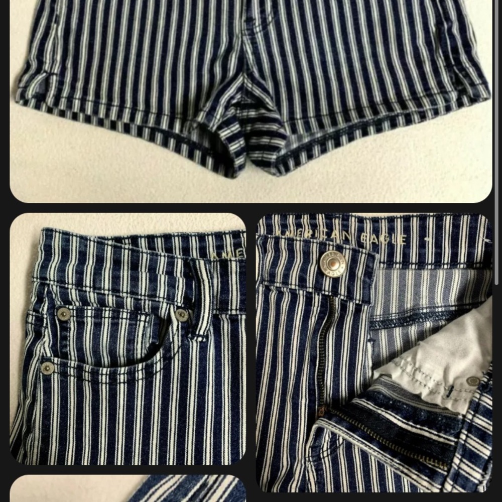AMERICAN EAGLE Blue/White Stripe Next Level Stretch Hi Rise Shortie Shorts Sz 4